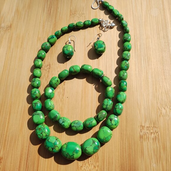Jay King DTR Mojave Green Turquoise Necklace Bracelet  Earrings 925 Sterling Sil - Picture 5 of 6